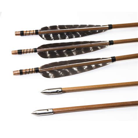 Free Shipping 6 Pcs Archery Bamboo Arrow With 5 Real Feather Stainless