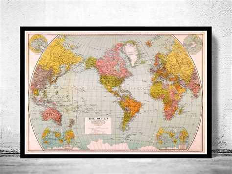 Vintage World Map Mercator Projection Fine Reproduction
