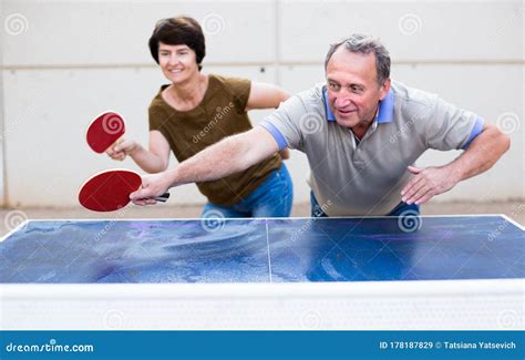Mature Couple Playing Ping Pong Stock Image Image Of Grandmother
