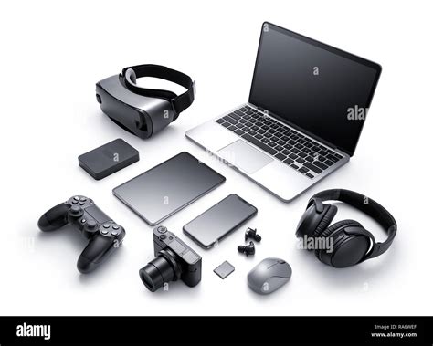 Gadgets And Accessories Isolated On White Background Stock Photo Alamy