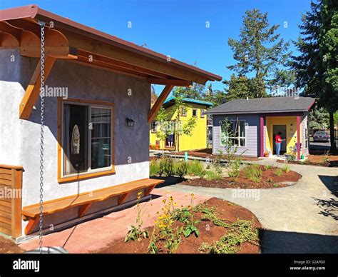 Emerald Village Tiny House Community In Eugene Oregon Usa Stock Photo