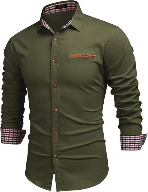 Coofandy Mens Casual Dress Shirt Long Sleeve Denim Work Shirt Button Down Shirts Plaid Collar