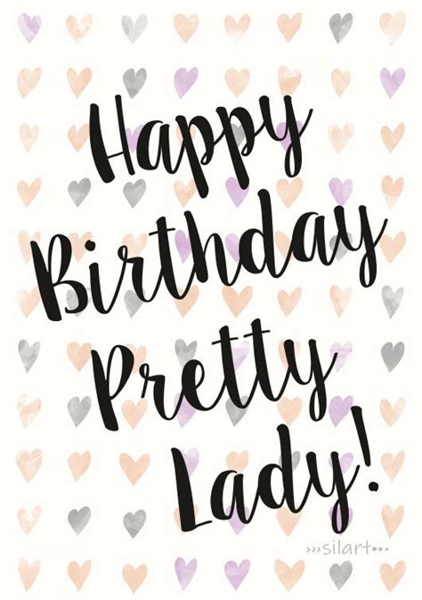 Happy Birthday Pretty Lady Greeting Card Lettering Quote Art Word