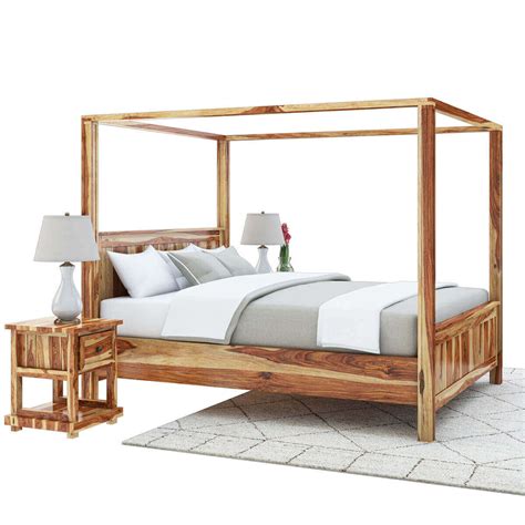 Larvik Rustic Solid Wood Platform Canopy Bed