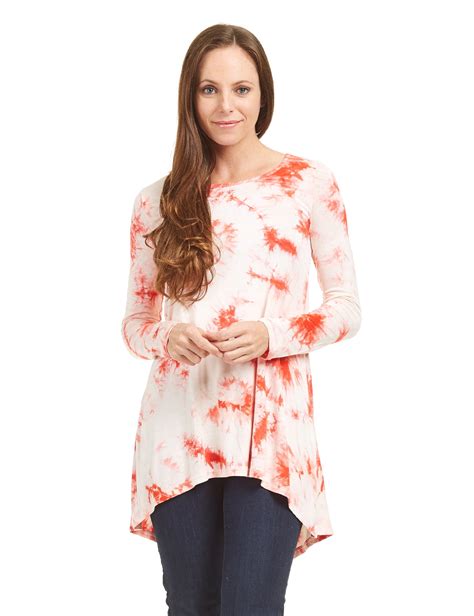 Made By Johnny Womens Round Neck Long Sleeve Tie Dye Tunic With Back