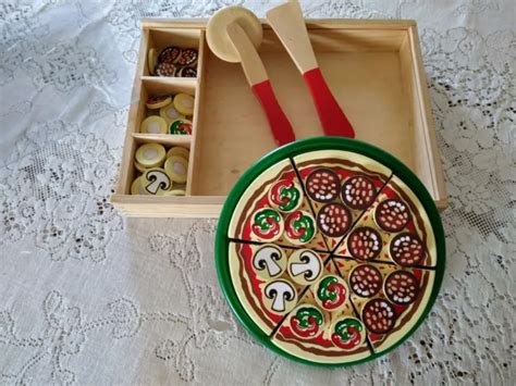 Melissa And Doug Wooden Pizza Party Vintage Toy Build A Pizza Pretend