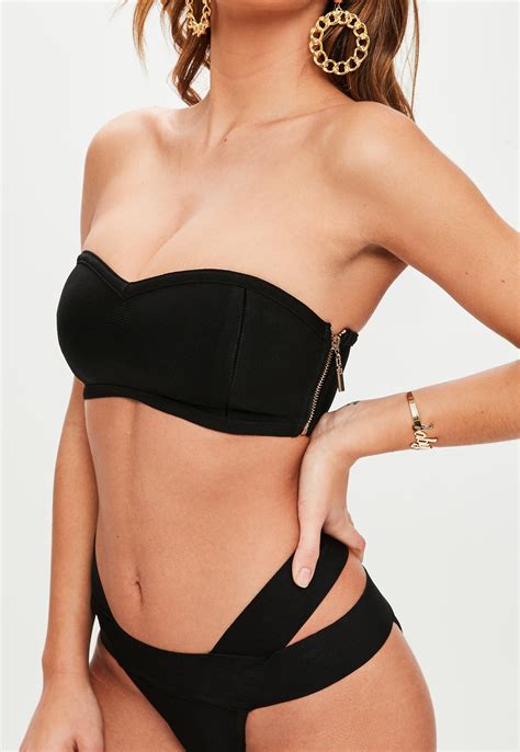 Lyst Missguided Black Bandage Bandeau Bralete Bikini Top In Black