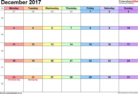 December 2017 Printable Calendar Holidays Pdf Excel Word Holiday