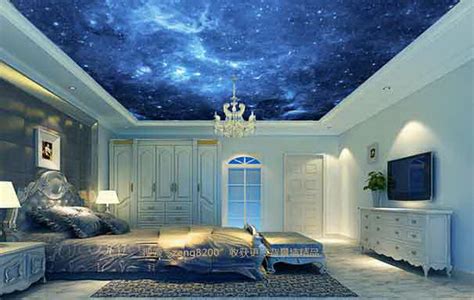 The most common night sky wallpaper material is paper. 3D Dark Blue Night Sky Wallpaper Ceiling Decals Wall Art ...