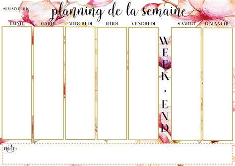 Ils sont sous la forme de semainier imprimable avec ou sans les horaires en format pdf et d'image à télécharger. Planner pour s'organiser au quotidien