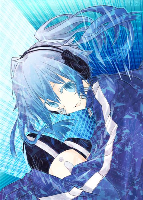 Safebooru 1girl Binary Blue Eyes Blue Hair Digital Rain Ene Kagerou