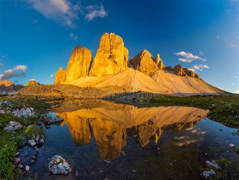 Beautiful Sunset At Tre Cime Di Lavaredo Trail In South Tyrol Northern