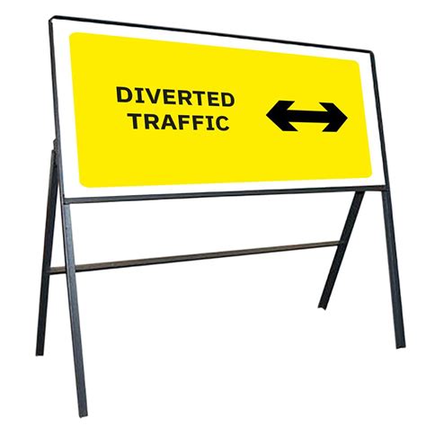 Diverted Traffic Reversible Arrow Metal Road Sign 1050mm X 450mm