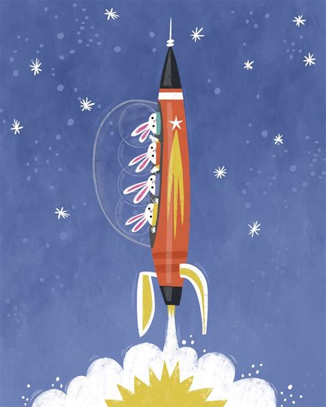 An Illustration Of A Rocket Flying Through The Sky