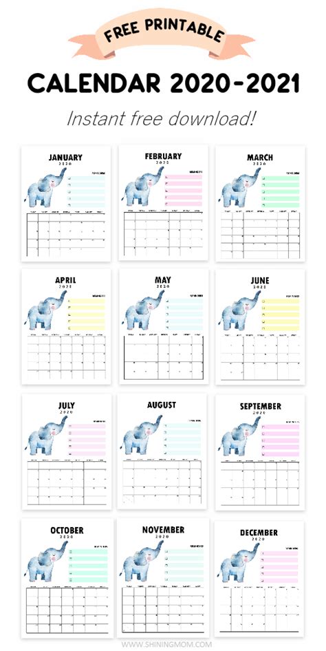 All the illustrations are different, each if you're looking for a free, printable calendar for 2021 that has a bit whimsy and a lot of love going on, you'll want to check out this watercolor animal calendar from the. School Calendar 2020 to 2021 Free Printables