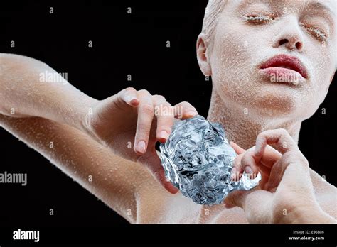Frozen Woman With Block Of Ice Stock Photo Alamy