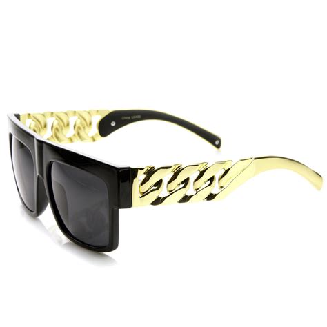 Designer Inspired Metal Chain Arm Block Sunglasses Zerouv