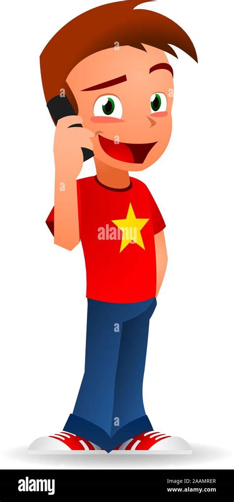Boy Speaking With Cellphone Cartoon Illustration Stock Vector Image