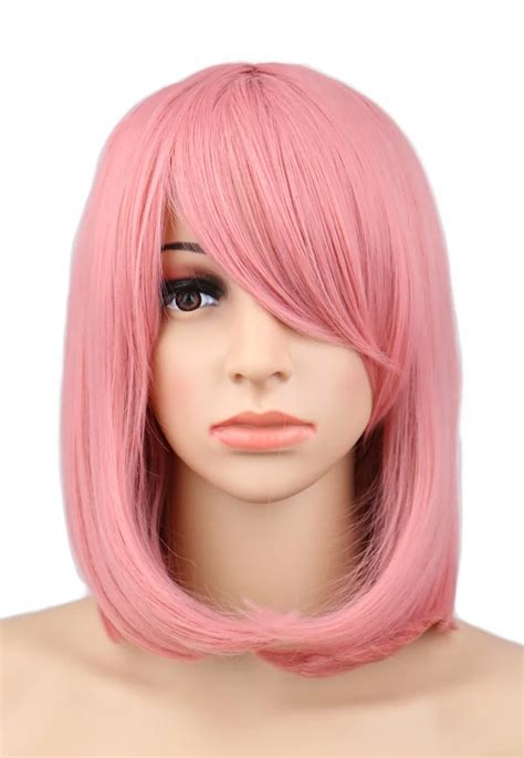 Qqxcaiw Women Girls Short Bob Straight Cosplay Wig Costume Party Pink 40 Cm Synthetic Hair Wigs