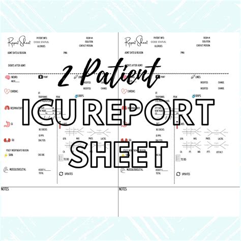 Two Patient Icu Nurse Shift Report Handoff Sheet Etsy