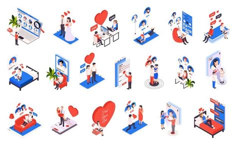 Premium Vector Virtual Relationship Isometric Icons Set With Choosing Partner Online Dating