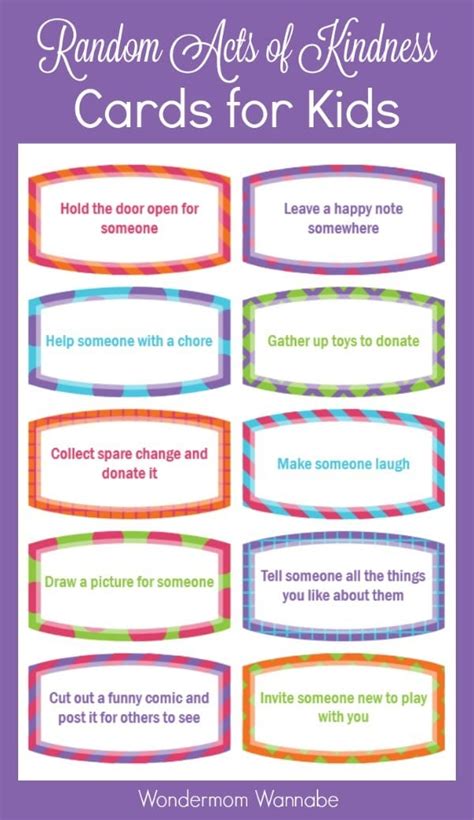 Free Random Acts Of Kindness Cards For Kids