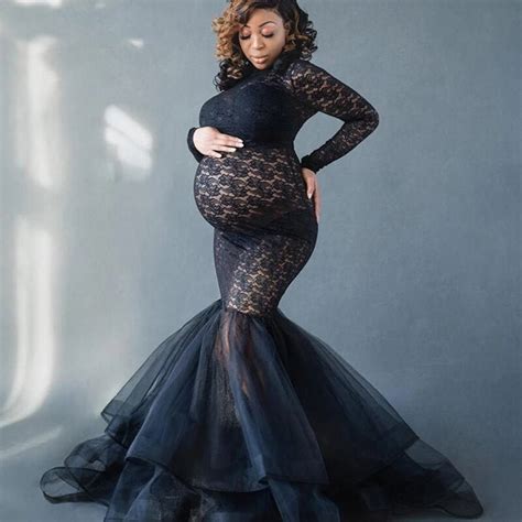 Maternity Lace Dresses For Photo Shoot Maxi Gown Mesh Pregnancy Dress