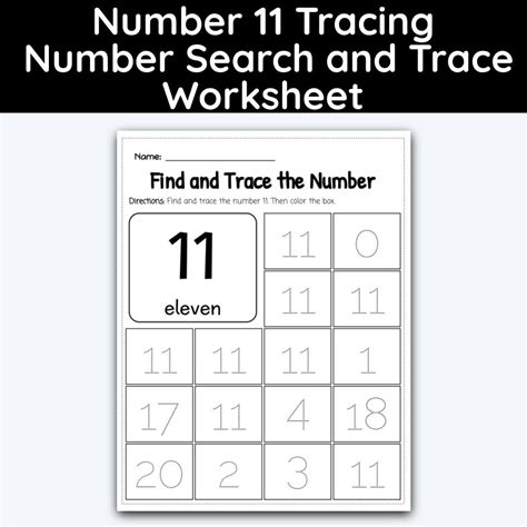 Number 11 Tracing Number Search And Trace Worksheet