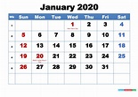 January 2020 Desktop Calendar Free Download