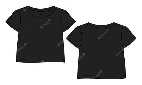 Premium Vector Black Color T Shirt Tops Technical Fashion Flat Sketch Vector Illustration