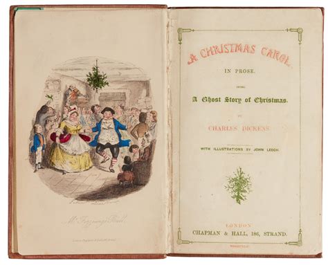 Dickens A Christmas Carol 1843 First Edition Red And Green Title Page Cream Endpapers