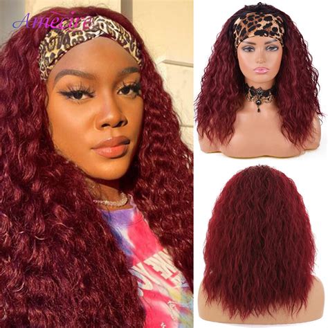 Synthetic Kinky Curly Wigs For Black Women With Black Headband Wig Comfortable Natural Afro