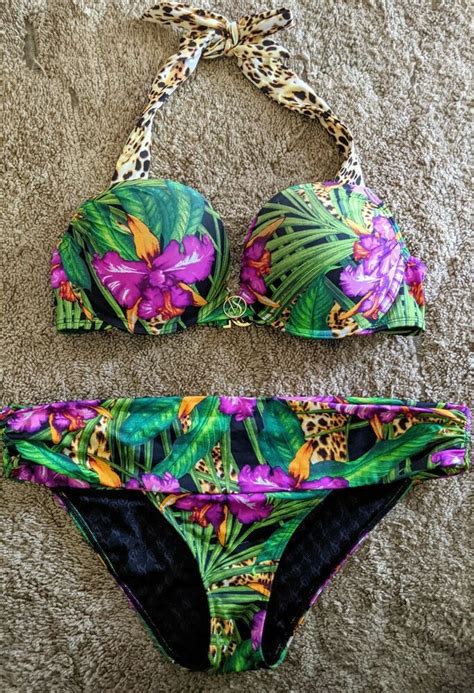 Victorias Secret 34c Padded Medium Bikini Swimsuit Unique Floral