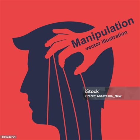 Manipulation Concept Black Silhouette Heads Icon Worker On Ropes Stock