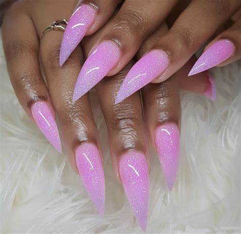 Pale Pink Glitter Long Stiletto Nails Stiletto Nails Glitter Crystal