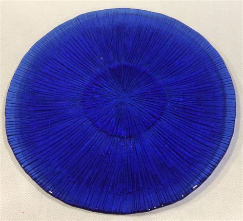 Vintage Large Cobalt Blue Glass Platter Dish Plate 11 25 Textured Underside Duck Egg Blue