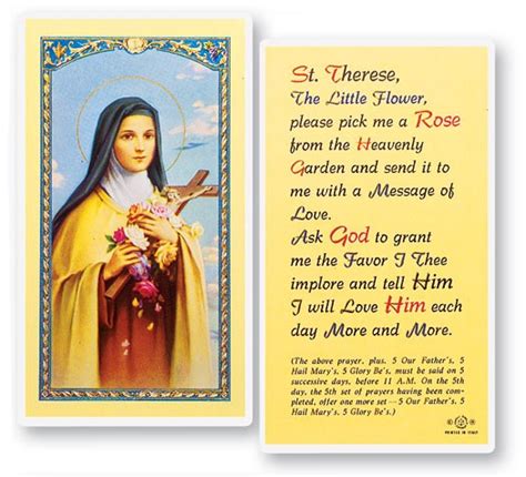 St Therese Pick Me A Rose Laminated Prayer Cards 25 Pack