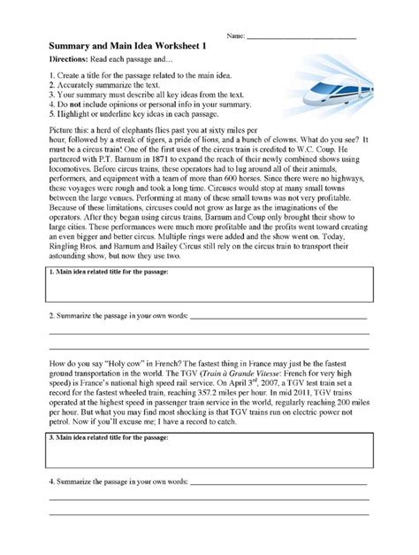 8th Grade Summary Worksheet K12reader