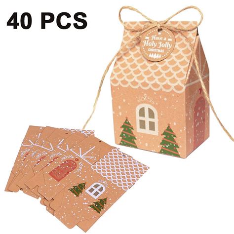 40 pack premium julegave taske med genanvendelige håndværk papirkasser til gaver slik cookies