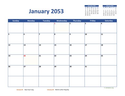 Monthly 2053 Calendar Classic
