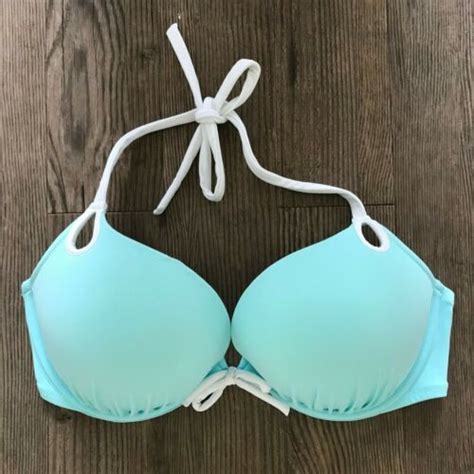 Sold Victorias Secret Blue Push Up Gorgeous Add 2 Cups Halter Bikini Top Size 36d Ebay