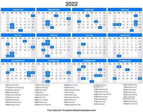 Free Printable 2022 Calendar With Week Numbers Printable Calendar 2021