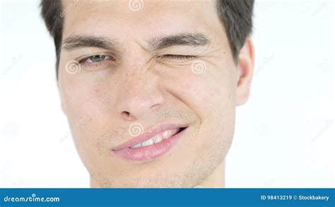 Portrait Of Funny Man Blinking With Eye Stock Image Image Of Open