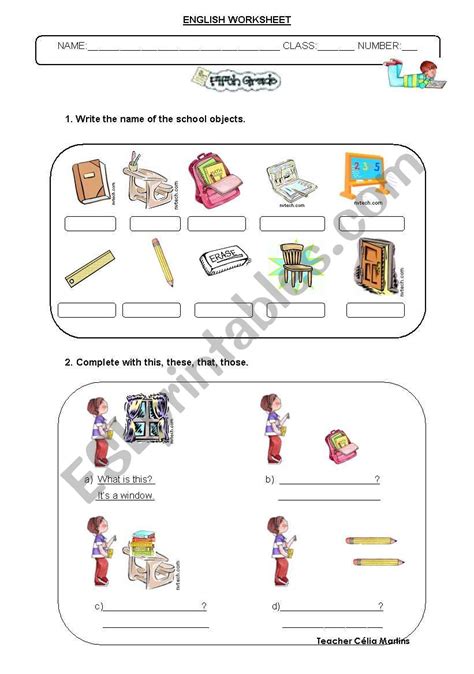 School Objects And Possessive Determiners Worksheet Esl Worksheet By