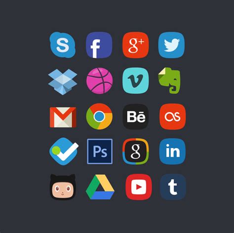 Free 20 Social Media Flat Icons Psd Titanui