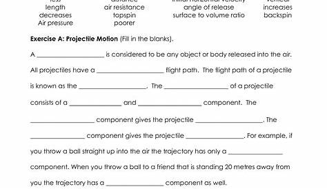 projectile motion worksheets