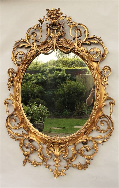 Amazing 19th Century Ornate Gilded Oval Mirror Espelhos Vintage