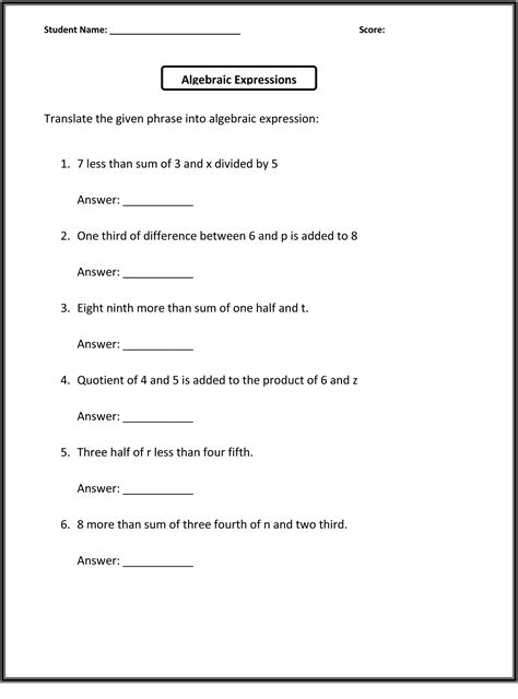 6 Grade Worksheet