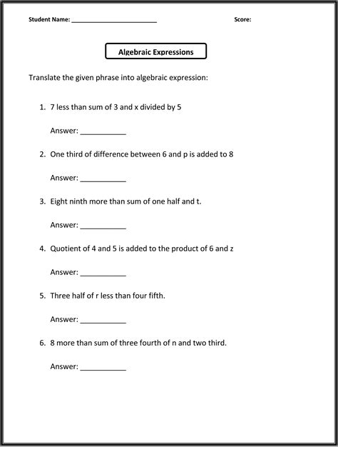 Printable Worksheets For 6th Graders