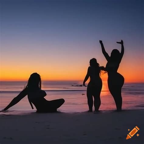 Silhouette Of Curvy Women At The Beach During Sunset